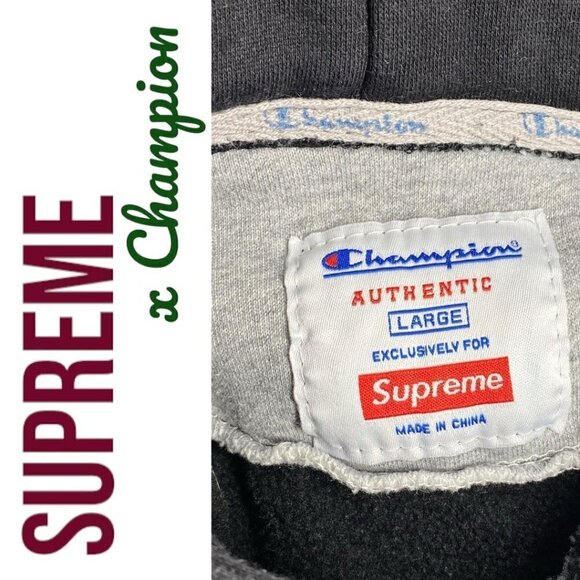 SUPREME x CHAMPION Collab Stacked C Hoodie Black Youth Large - Picture 6 of 8